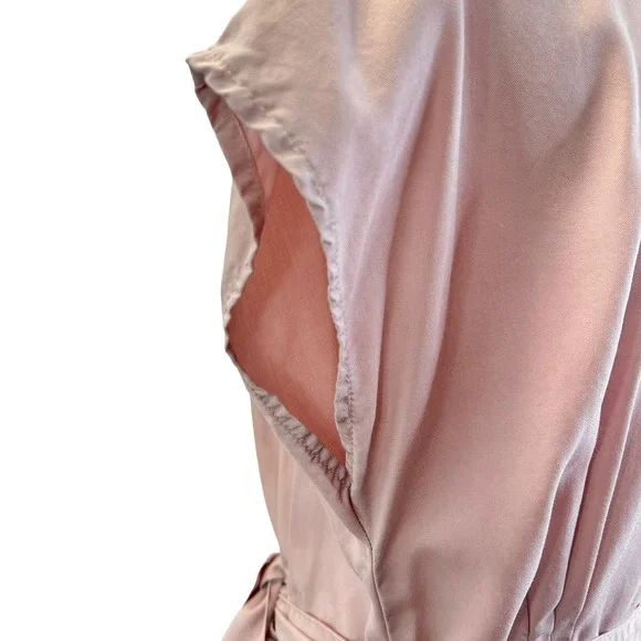 Zara Belted Mini Dress Pink Size S Button Front V Neck Lightweight Dolman Sleeve - Picture 8 of 11